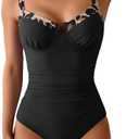 B2prity Women's Underwire One Piece Swimsuits Tummy Control Bathing Suits Push Up Swim Suit Color Block Swimwear L