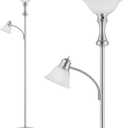 71'' Floor Lamps for Living Room, Tall Floor Lamp for Bedroom with Adjustable Angle Arc Reading lamp, Modern Torchiere Standing lamp with Glass Shade, Knob Switch, Bulb Included, Silver