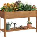 GHWIE Raised Garden Bed with Shelf,Elevated Wooden Planter Box with Legs,Garden Planter for Backyard, Patio, Balcony (48*23.6*30.7in, Brown)