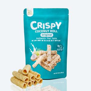 Tongsook Crispy Coconut Rolls (Original Flavor) Authentic Thai Taste Made with Real Coconut Milk Gluten Free 2.82oz (80g) Best By: 02/08/2026