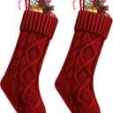 Fesciory Christmas Stockings, 2 Pack 18 Inches Cable Knitted Large Size Stocking Gifts & Decorations for Family Holiday Xmas Party (Red 18in) (Burgundy)