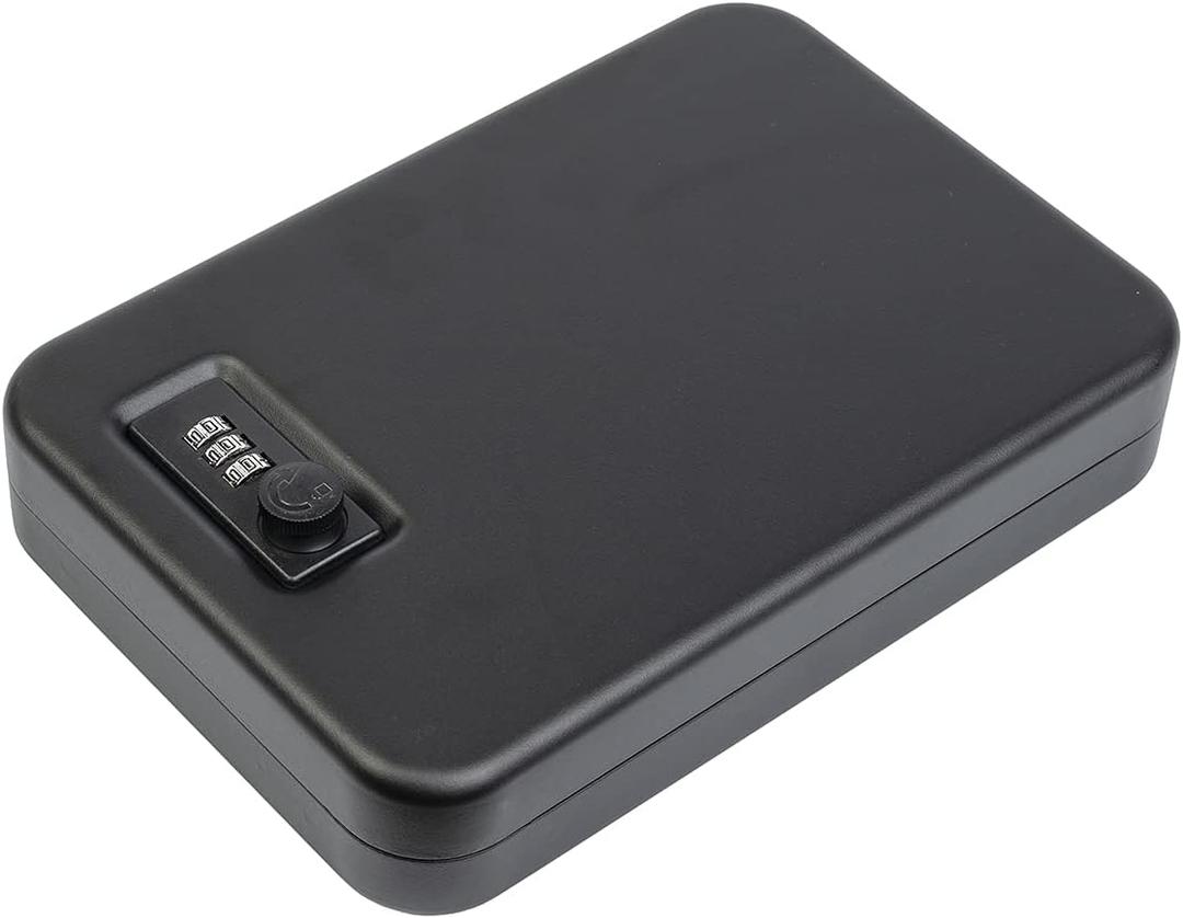 Machir Portable Mini Steel Safe Storage Box with Combination Lock and Padded Interior Black