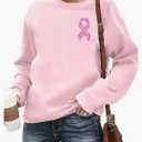 Women Breast Cancer Awareness Sweatshirt Pink Ribbon Inspirational Tops Casual Long Sleeve Fall Winter Pullover