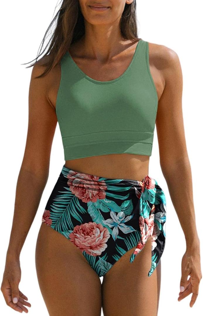 Dokotoo Womens 2 Piece Swimsuit Scoop Neck Sleeveless 2025 Racerback Top Tummy Control Tie Knot Bathing Suits Floral Bottoms (XX-Large, Green) Dokotoo Womens 2 Piece Swimsuit Scoop Neck Sleeveless 2025 Racerback Top Tummy Control Tie Knot Bathing Suits Floral Bottoms (XX-Large, Green)