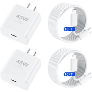 iPhone 17 16 Pro Max Charger Fast Charging, 45W USB C iPhone 17/16 Super Fast Charger Block with 10ft Long Type C Charging Cable Cord for iPhone 17 Pro Max/17 Pro/Air/17/16/16Pro/16ProMax/Plus/15/S25 (White)