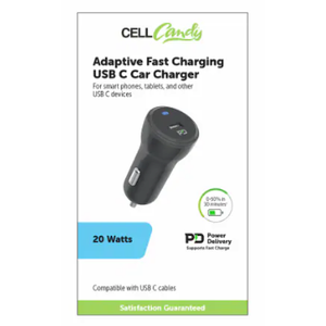Cell Candy Adaptive Fast Charging USB-C car Charger for any USB-C devices 20 Watts