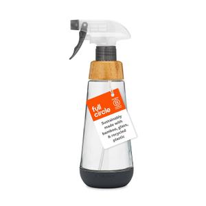 Full Circle Bottle Service-Refillable Glass Spray Bottle for Cleaning -Versatile Stream & Mist Options, Bamboo, Silicone Boot- Ideal for Non-Toxic Solutions & Plant Care, 16oz, Gray