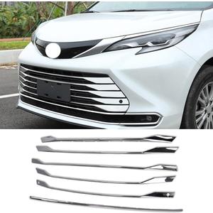 Beautost Fit For Toyota Sienna 2021 2022 2023 2024 2025 Front Grill Grille Cover Trim Trims Chrome ABS (For the model with parking sensors)