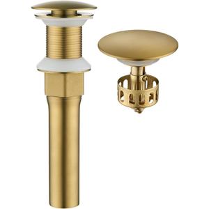 KAIYING Pop Up Drain, Bathroom Sink Drain Stopper, Vessel Sink Drain Assembly with Detachable Basket Stopper, Anti-Explosion and Anti-Clogging Drain Strainer (NO Overflow, Brushed Brass)
