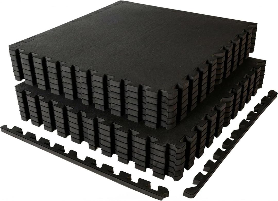 SUPERJARE 1" Extra-Thick Rubber Top Exercise Mat, Gym Flooring for Home Gym