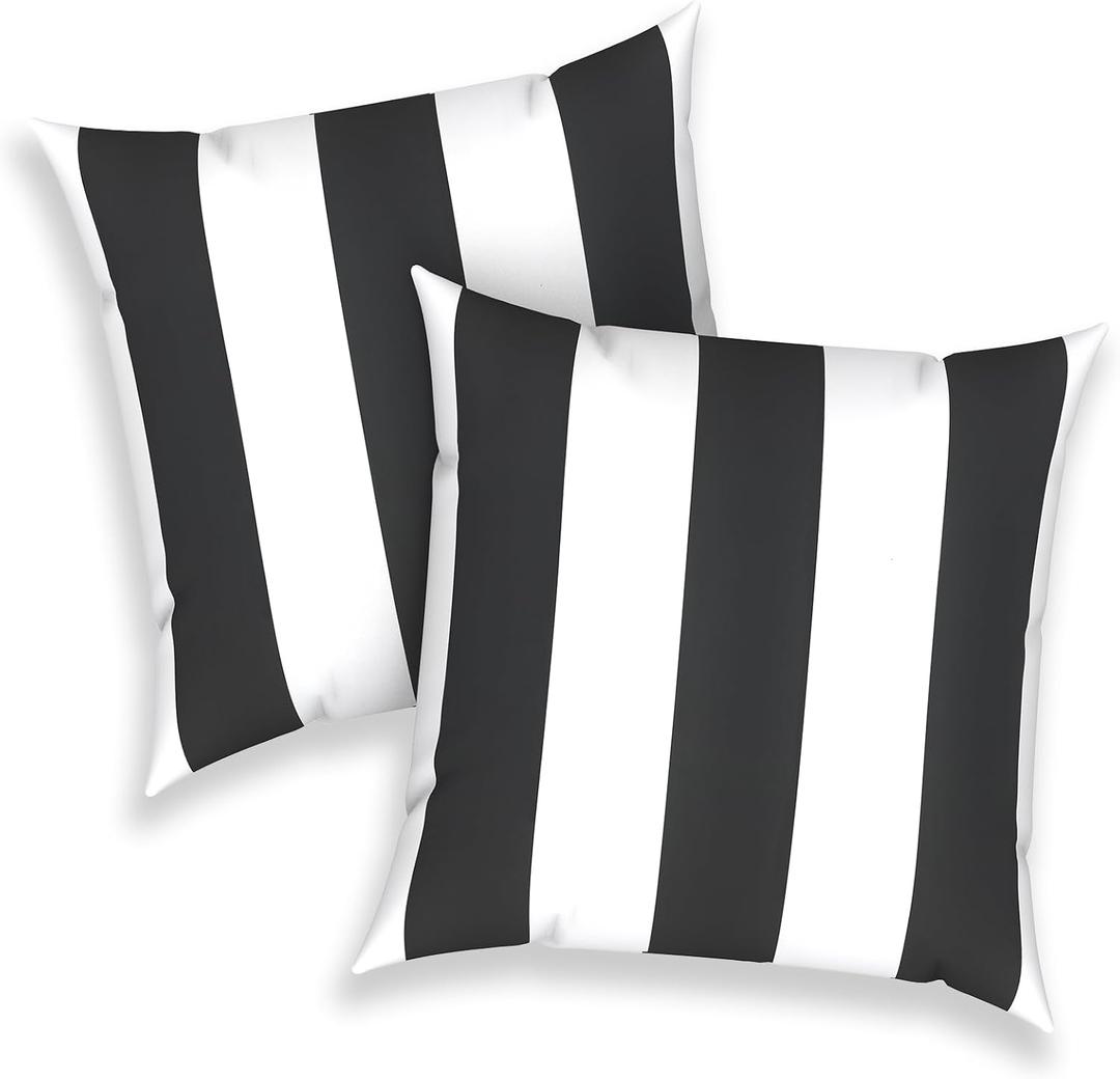 Outdoor Throw Pillows 16x16 Inch, Water Repellent Patio Pillows with Inners Set of 2 for Patio Furniture Home Garden, Cabana Black