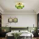 Semi Flush Mount Ceiling Light Fixture Vinatge Gold Ceiling Lights Mid Century Modern Green Glass Close to Ceiling Lighting Fixtures for Bedroom Hallway Foyer Bathroom Kitchen Laundry Room Nursery