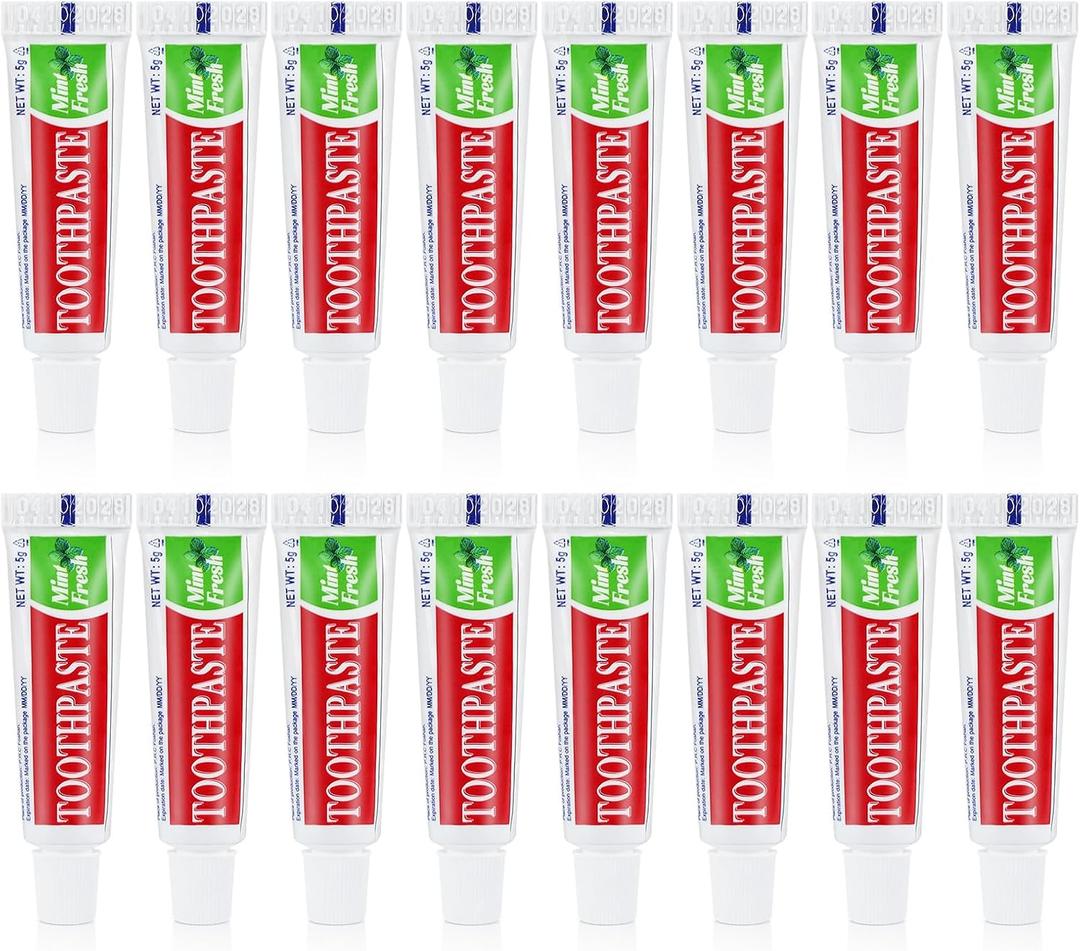 30 Tubes Travel Size Toothpaste in Bulk, Disposable Mini Mint Compact Small Pocket Size Essential Toothpaste for Vacation Hotel Shelter Homeless Nursing Home Charity Camping Single Use 0.17 oz/ 5g