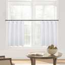 Short Curtains for Windows,Semi Sheer White Linen Cotton Privacy Light Filtering Cafe Length Small Pinch Pleated Curtains for Living Room Bathroom with Hooks,24 x 24 Inch Long (24"W x 24"L (Pack of 2))