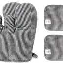 4Pcs Oven Mitts and Pot Holders, Heat Resistant Oven Mitts Set with Pothholder,Heat Resistant Microwave Gloves Safe for Baking,Cooking, BBQ (Gray)