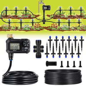 HIRALIY 50FT Automatic Drip Irrigation Kits with Garden Timer, Garden Watering System for Patio Lawn, Quick Connector Design Irrigation System Kit with Easy Programmable Water Timer HIRALIY 50FT Automatic Drip Irrigation Kits with Garden Timer, Garden Watering System for Patio Lawn, Quick Connector Design Irrigation System Kit with Easy Programmable Water Timer