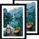 Hongkee 14x20 Picture Frame Set of 2, Rustic Black Wood Style - Display 14 x 20 Picture without Mat or 12x18 Picture with Mat, Wall Mounting Horizontal and Vertical