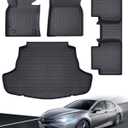 2024 2023 for Toyota Camry Floor Mats, 2022 2021 2020 2019 2018, TPE All Weather Protection Waterproof Anti-Slip Front & 2nd Seat & Rear Trunk Mat(Not Fit for Hybrid or AWD), Car Accessories