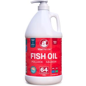 Fish Oil for Dogs - Healthy Skin & Coat, Salmon, Pollock, All Natural Supplement for Pets, Itching Scratching Allergy & Inflammation Defense, Omega 3 EPA DHA, Brain & Heart Health, 64 oz, BBD: 11/26