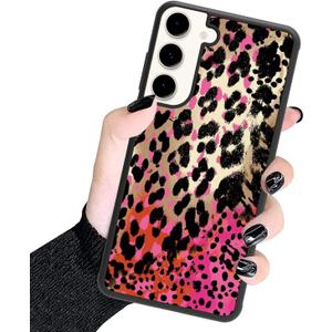 KANGHAR Case Compatible with Samsung Galaxy S24 5G,Black Leopard Design,Tire Texture Non-Slip +Shockproof Rugged TPU Protective Case for Galaxy S24-Pink Leopard