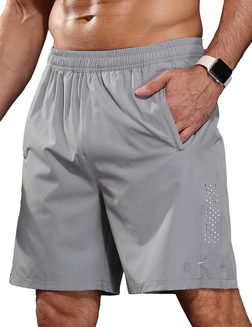 Men's Athletic Running Shorts Quick Dry 7" Lightweight Workout Shorts Training Sports Gym Hiking Basketball (Gray, L)