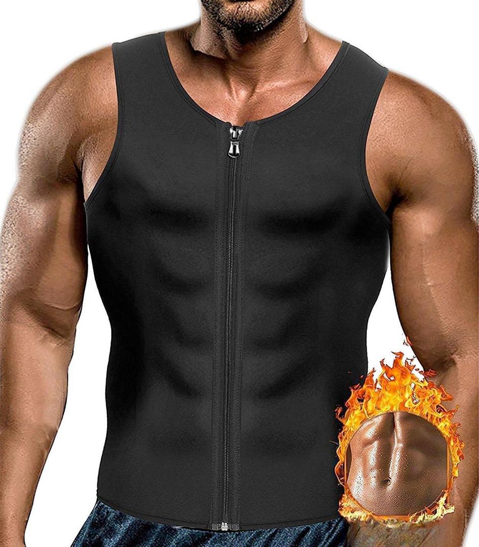 CORATED Men Sauna Vest Sweat Waist Trainer Zipper Hot Neoprene Tank Top Corset Compression Body Shaper Sauna Shirt Workout (Small, Blackzip)