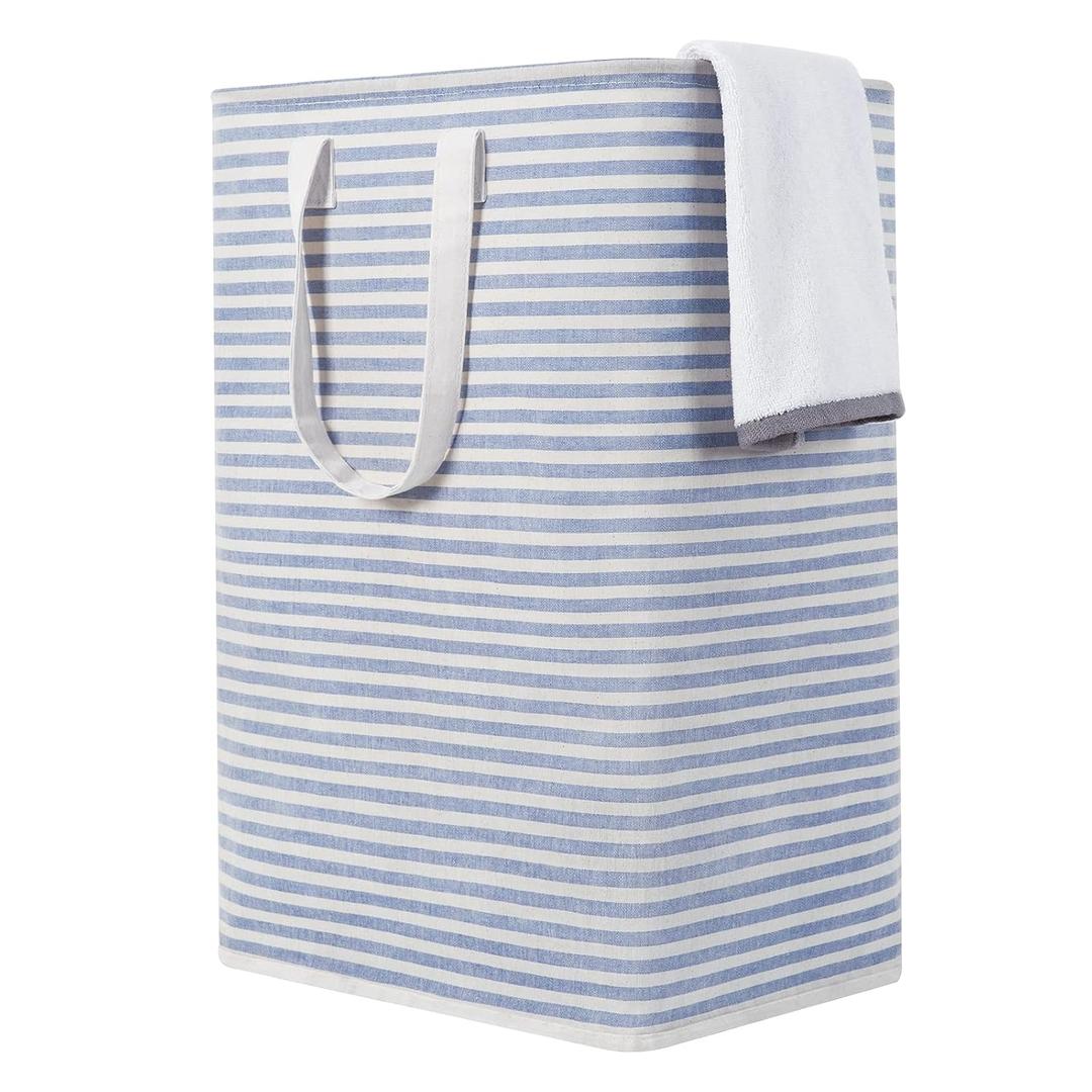 ZERO JET LAG 72L Laundry Hamper with Handles Large Laundry Bin Collapsible Dirty Clothes Basket Bag Foldable Clothes Dirty Hamper (Striped Blue)