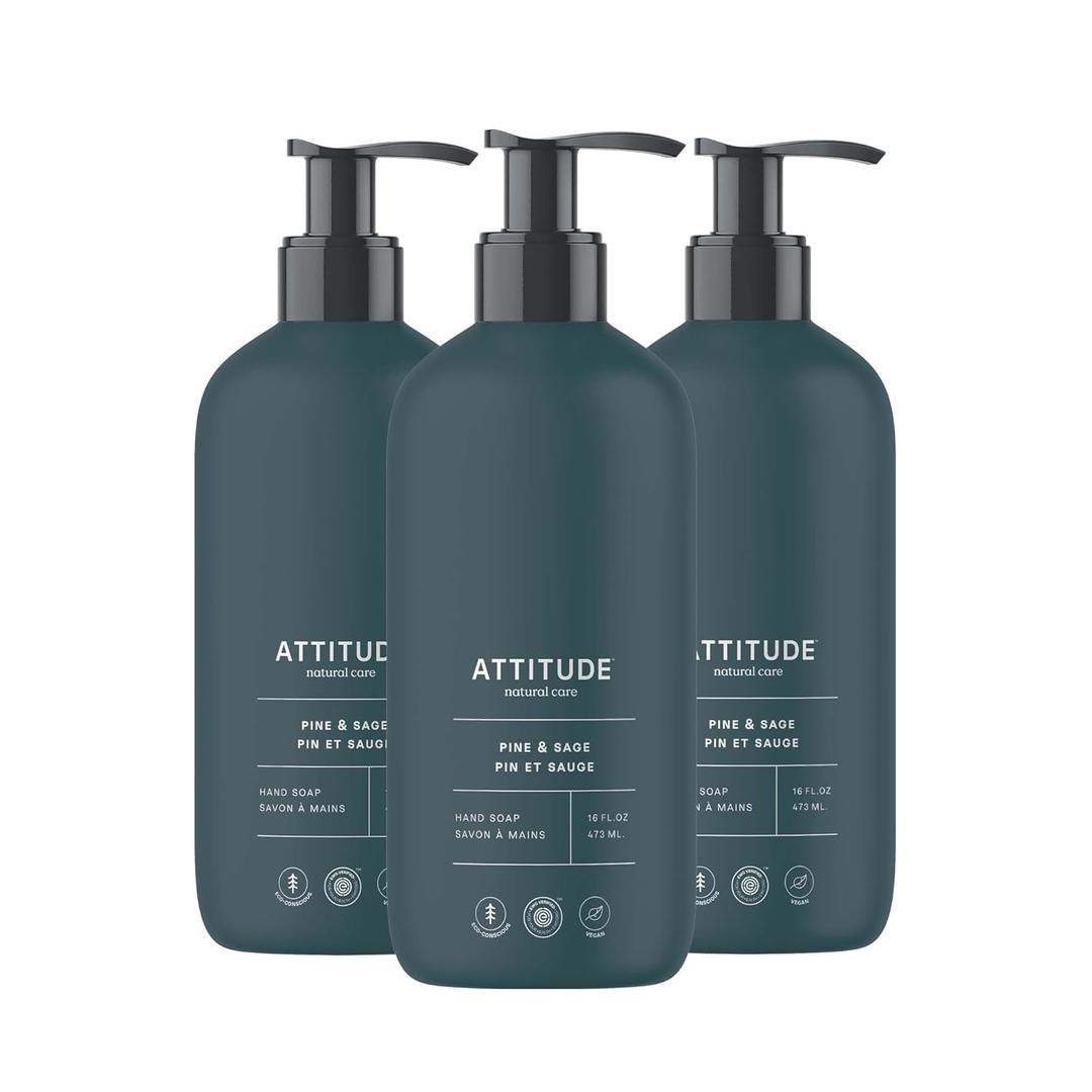 ATTITUDE Limited Edition Liquid Hand Soap, EWG Verified, Plant and Mineral-Based, Vegan Personal Care Products, Pine & Sage, 16 Fl Oz (Pack of 3) ATTITUDE Limited Edition Liquid Hand Soap, EWG Verified, Plant and Mineral-Based, Vegan Personal Care Products, Pine & Sage, 16 Fl Oz (Pack of 3)