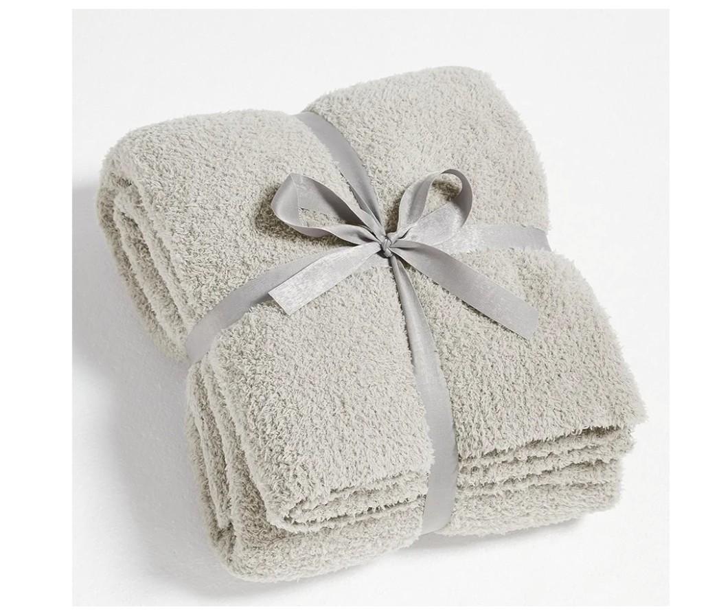 CYMULA Knit Throw Blanket for Couch Light Grey - Super Soft Lightweight Plush Fuzzy Fluffy Warm Cozy Blankets and Throws for Sofa Bed, 50 x 60 inches