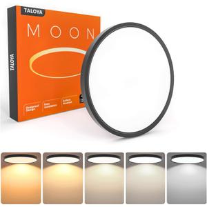 TALOYA Flush Mount LED Ceiling Light Fixture Black,12 Inch 20 Watt, Thin Ceiling Lamp Surface Mount for Kitchen Bedroom Utility Laundry Closet Room,5 Color Temperatures in One