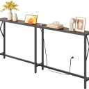 Gewudraw 70" Sofa Table Behind Couch with Oulets-Narrow Console Table,Brown