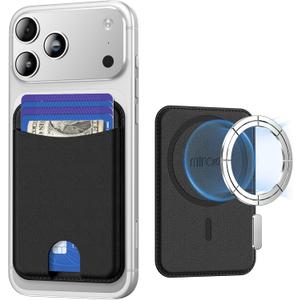 Miroddi for Magsafe Wallet, Magnetic Card Holder for iPhone 17/16/15/14/13/12 Series, Leather Magnet Phone Wallet Fit 4 Cards 3 Cash, Ultra-Thin, RFID Blocking, Black