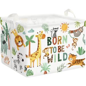 Clastyle 36L Boho Tropical Animal Tree Elephant Kid Storage Basket Rectangle Giraffe Lion Tiger Clothes Toy Nursery Bin Book Shelf Basket