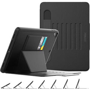 SEYMAC stock Case for iPad 6th/5th Generation/Air 2/Pro 9.7'', Strong Magnetic Auto Sleep Shockproof Case with Absorbing Multi-Angles Stand, Pen Holder, Card Slot (Black)