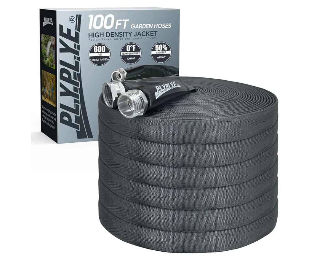 100ft Non-Expanding Garden Hose – Ultra-Light, Kink-Free, High-Pressure, Abrasion-Resistant, Durable, All-Weather, Eco-Friendly, Black&Gray