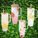 40oz Glass Tumbler, 3 Glass Straws, Natural Lid, Slender Handle, Elevate Your Style, Coffee Cup, Water Bottle, To Go, Reusable, All Natural, No Plastic