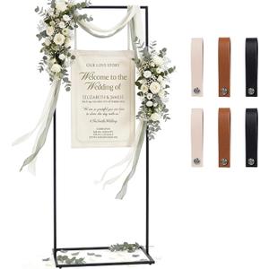 WEDORA Wedding Welcome Sign Stand, 79" Extra-Tall Height - Black Metal Sign Holder with 6 Leather Straps, Easel Stand for Seating Charts & Event Dcor