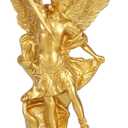 QIANLING 12.5in Gold San Miguel Arcangel Statue, St Michael Statue in Resin, Religion St Michael The Archangel victoriously Over Satan Collection Figurines, Suitable for Collection or Decor