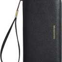Fashionable Long RFID Leather Women's Wallet, Large Capacity Multi Slot Phone Case, Zipper Closure, Detachable Wrist Strap, Hand-Held wallet (Black)