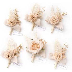 Ling's Moment Boutonniere for Men, 6pcs Groom Groomsmen Boutonniere, Artificial Flowers for Wedding Decor/Prom/Homecoming, etc. White Nude Ling's Moment Boutonniere for Men, 6pcs Groom Groomsmen Boutonniere, Artificial Flowers for Wedding Decor/Prom/Homecoming, etc. White Nude