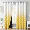 Metro Parlor Ombre Full Blackout Curtains 90 Inches Long 2 Panels for Living Room Bedroom Yellow White Moroccan Geo Patterned Room Darkening Thermal Insulated Grommet Top Window Treatment Drapes,52x90