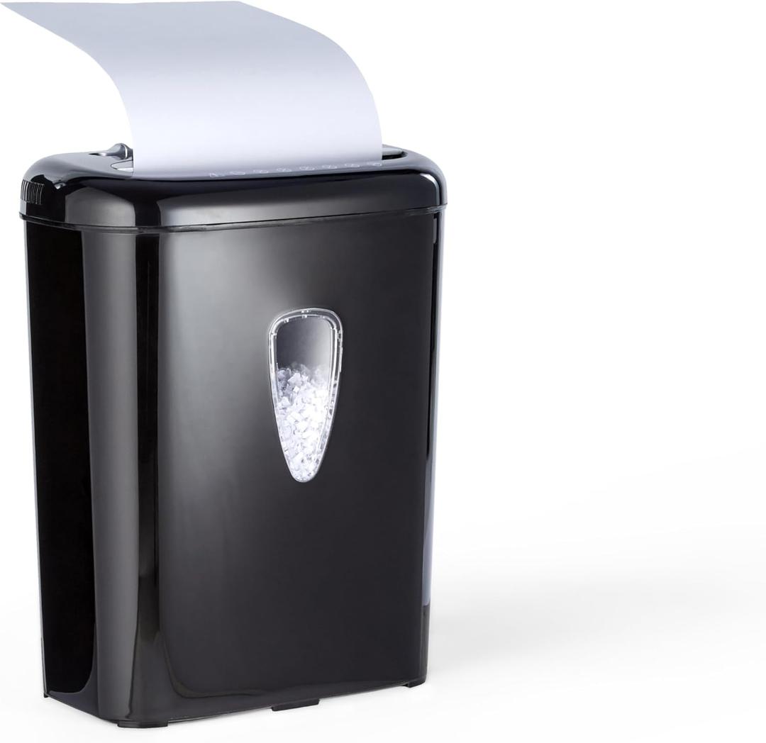 Amazon Basics 6 Sheet High Security Micro-Cut Paper and Credit Card Shredder, P-4 Security Level, Easy to Empty, Black