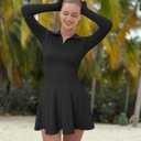 OQQ Womens Dress Casual Long Sleeve Elastic Simple A-Line Zipper Mini Dress (M)