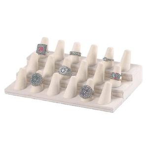 Box White Leatherette Jewelry 18 Rings Finger Display Stand 8.25x4.75x2.5 Inches with Square Base - Ring Holder Organizer Stand for Selling or Personal Use - Display Stands for Rings
