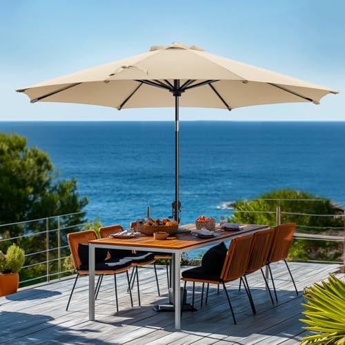 wikiwiki 9 FT Patio Umbrellas Outdoor Table Market Umbrella with Push Button Tilt/Crank, 8 Sturdy Ribs, Fade Resistant Waterproof POLYESTER DTY Canopy for Garden, Lawn, Backyard & Pool, Cream Beige