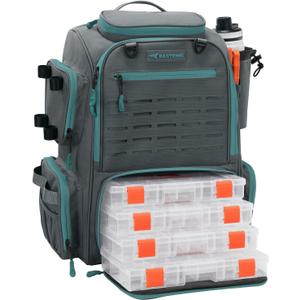 KastKing Bait Boss Fishing Tackle Backpack with Rod Holders-4 Tackle Boxes-Rain Cover,43L Large Storage for Fishing Gear (Gray (Aluminum Back Support System)) KastKing Bait Boss Fishing Tackle Backpack with Rod Holders-4 Tackle Boxes-Rain Cover,43L Large Storage for Fishing Gear (Gray (Aluminum Back Support System))