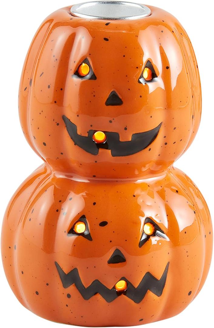 Mud Pie Led Taper Holder; Pumpkin, 2.8" Dia x 4" H