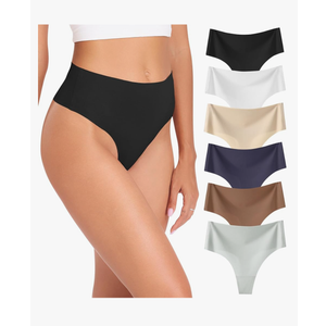 Wealurre Womens Underwear High Waisted Seamless Thongs for Women Breathable No Show Panties for Ladies 5 Pack Medium