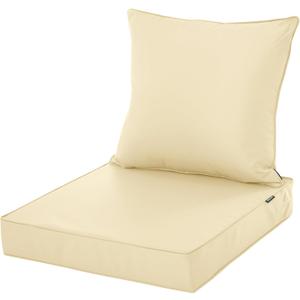 Outdoor Cushions for Patio Furniture, Waterproof Fade and Tear Resistant Deep Seat and Backrest Cushion Set for Chair Couch Swing, 24x24 Inch, Beige, 1 Set