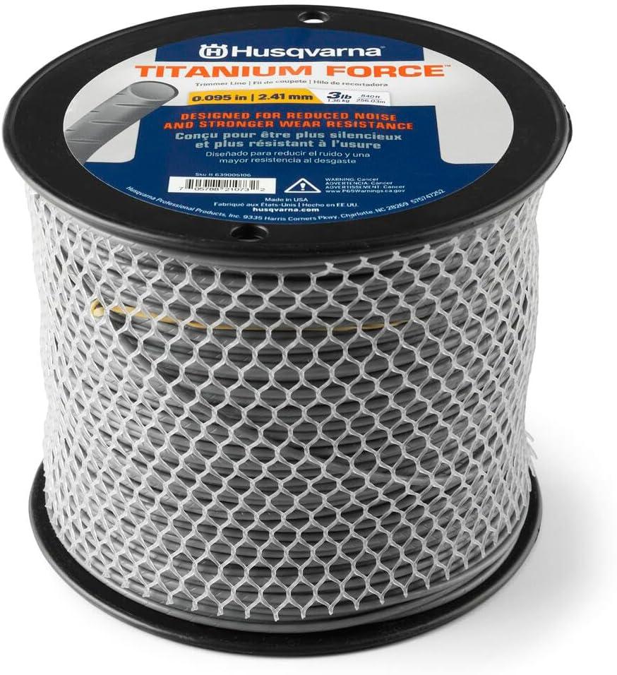 Husqvarna Titanium Force 0.095-Inch, 840-Foot Spooled String Trimmer Line, Professional Grade Copolymer Weed Eater Line with Cutter, Gifts for Men